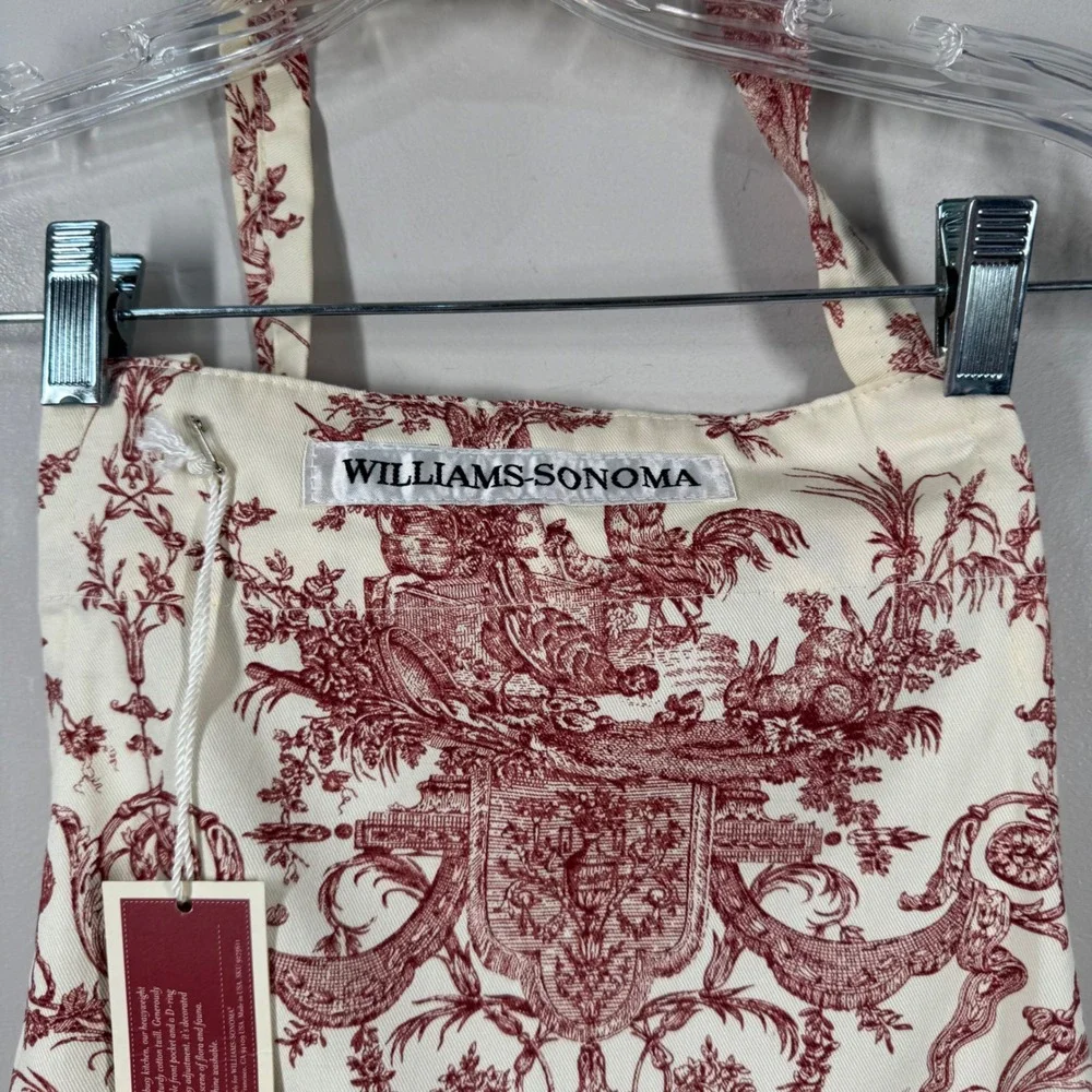 Williams Sonoma Foret Enchantee Toile Apron Red Cream Cotton Twill USA Made NWT